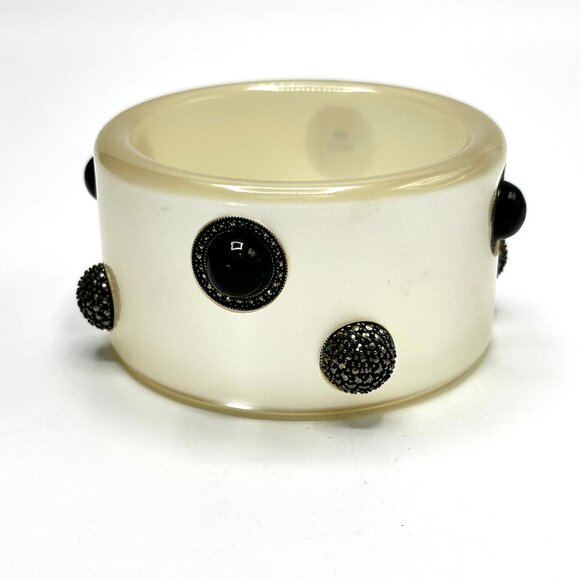 Judith Jack Jewelry - Vintage Judith Jack Pearlescent  Lucite, Marcasite & Onyx Bangle Bracelet — EUC
